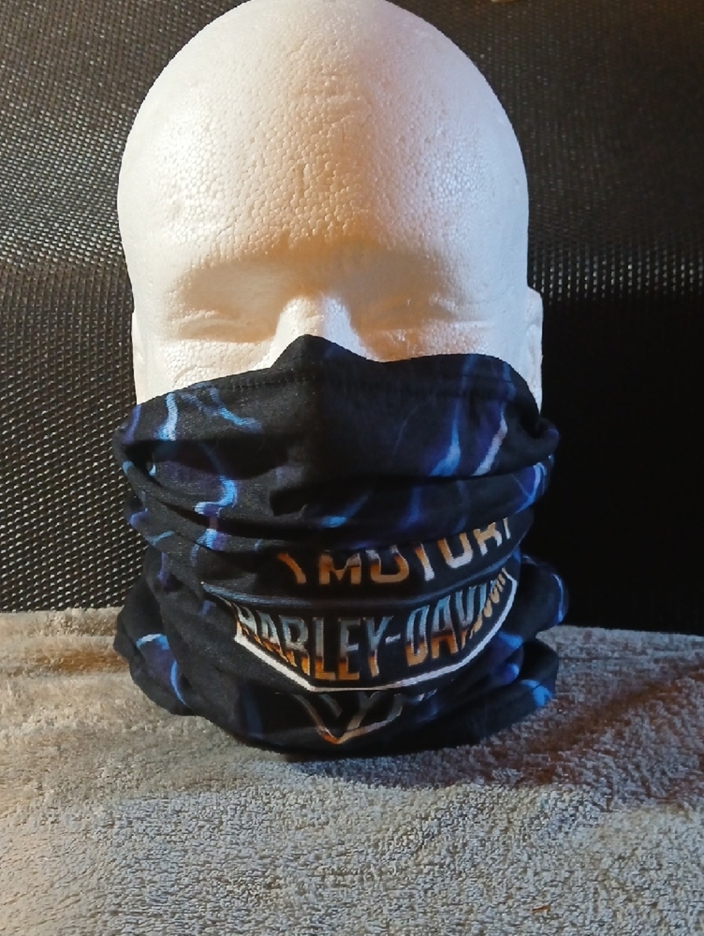 NWT Harley-Davidson Neck Gaiter with Blue Lightning & Orange Logo and Keychain